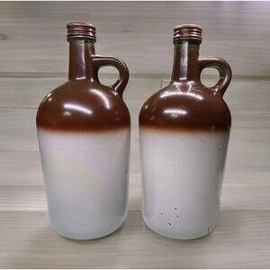 Old Ozarks Molasses Sorghum Syrup Jug Glass Bottle Vintage Set Of 2